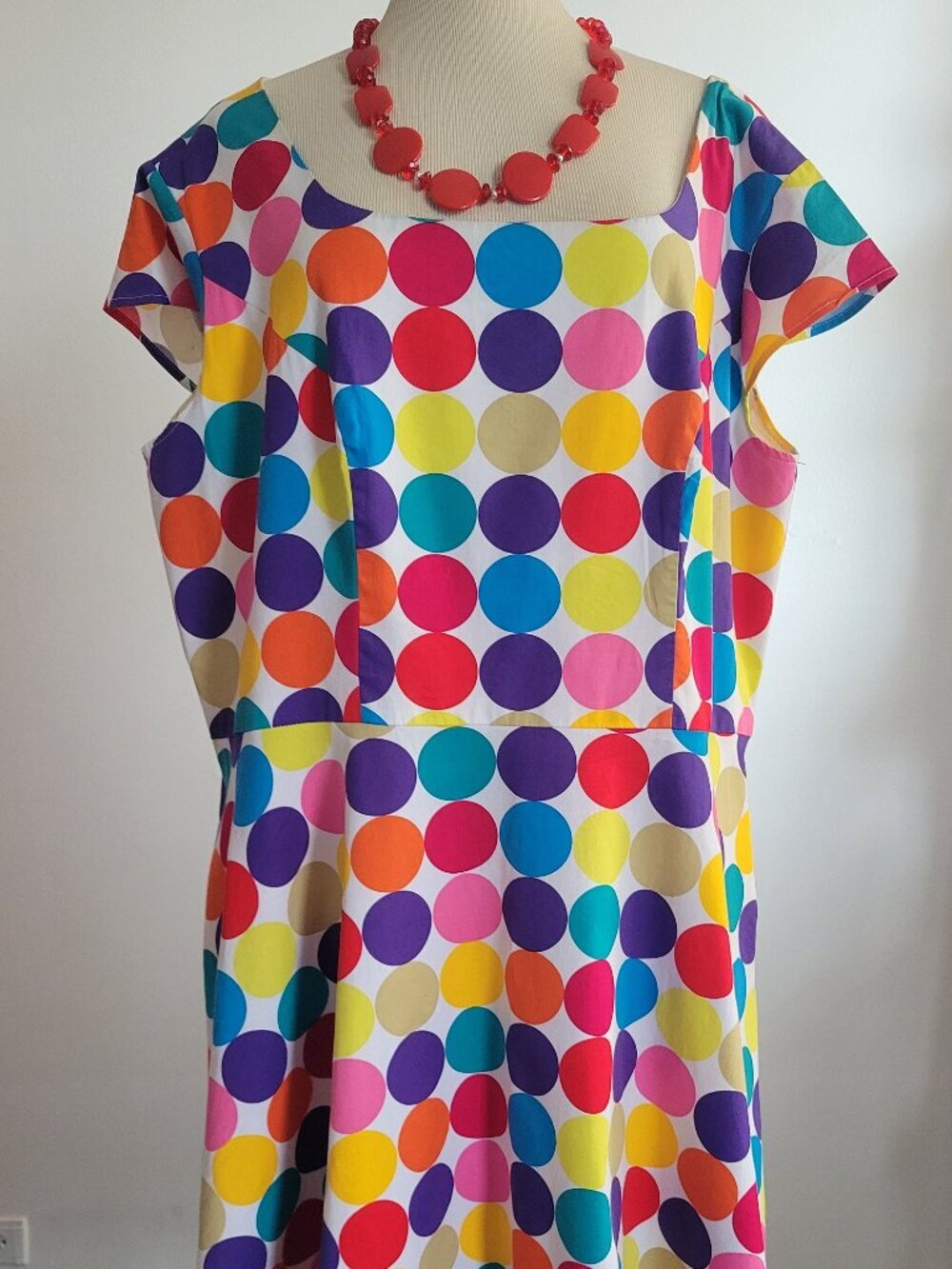 PUKAVT Colorful Polka Dot Fit & Flare Dress Women's 3X Retro Rockabilly Pockets